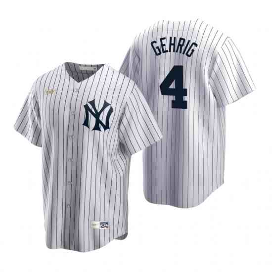Mens Nike New York Yankees 4 Lou Gehrig White Cooperstown Collection Home Stitched Baseball Jerse
